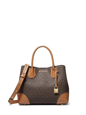 Michael Kors Women's Brown & Acorn Mercer Gallery Small Signature Logo Satchel