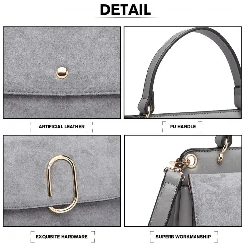 Miss Lulu Grey Stylish Ladies Leather Handbag Shoulder Bag - LB6871