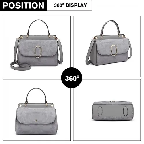 Miss Lulu Grey Stylish Ladies Leather Handbag Shoulder Bag - LB6871