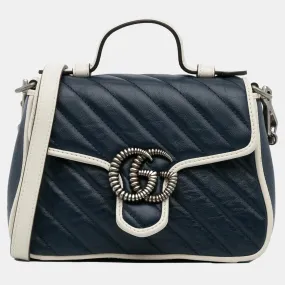 Navy Blue GG Marmont Torchon Satchel