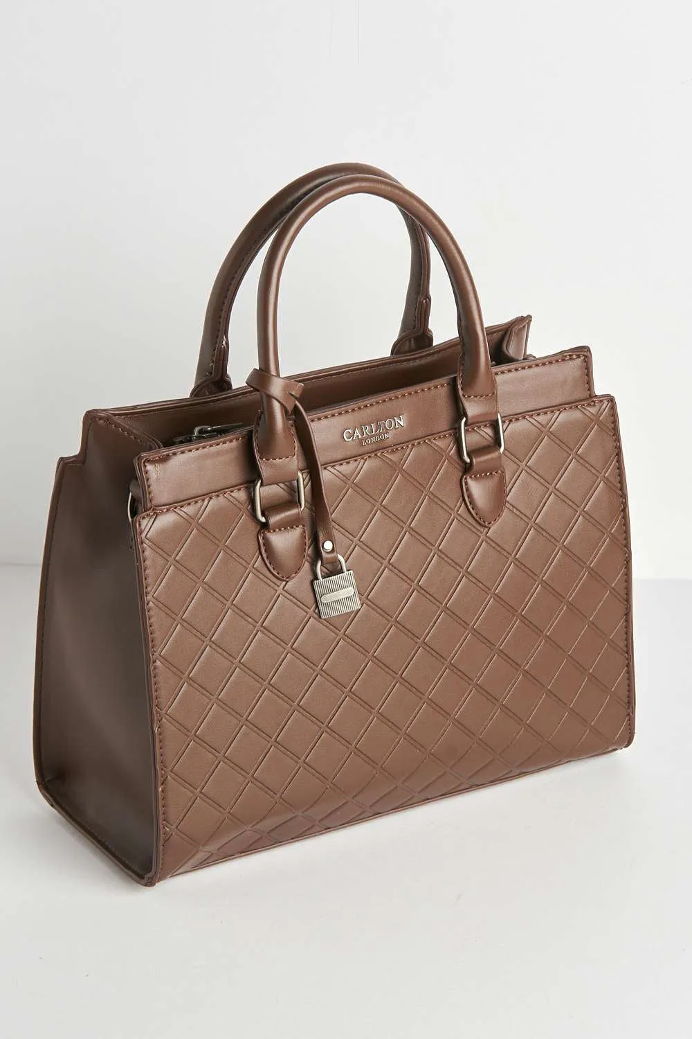 Taya Carlton Collection Wafer Pattern Top Handle Tote Bag in Brown