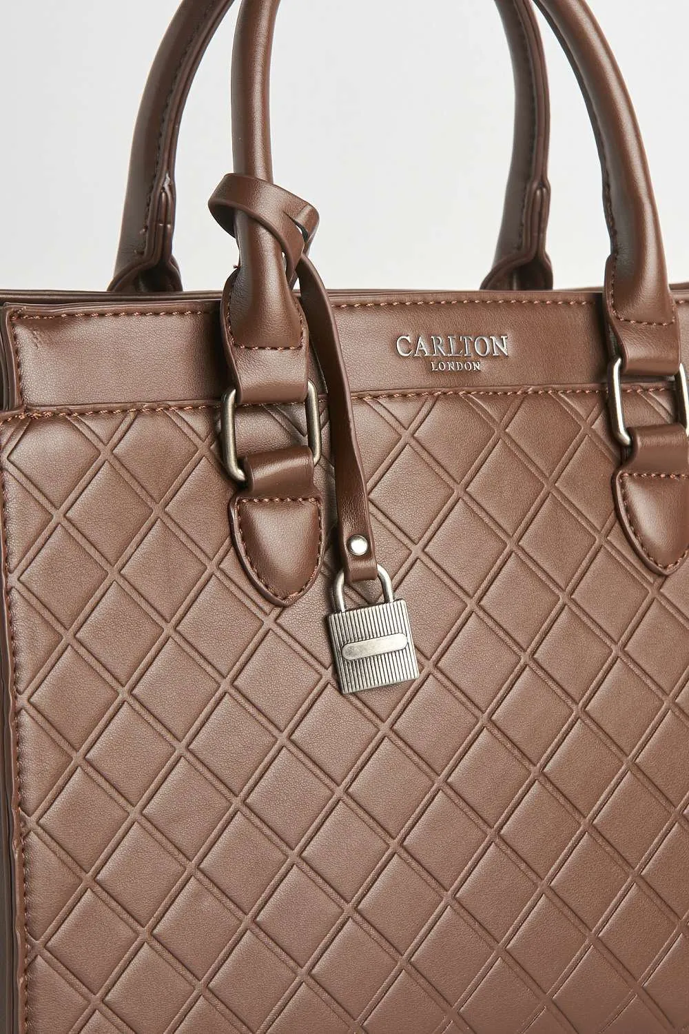 Taya Carlton Collection Wafer Pattern Top Handle Tote Bag in Brown