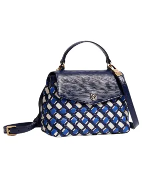 Tory Burch Royal Navy Robinson Woven Small Top-Handle Satchel