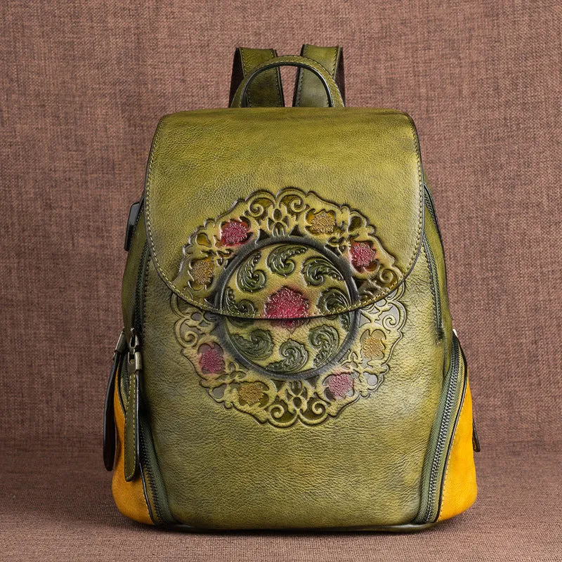 Vintage Large Storage Handmade Leather Backpack for Women 8098