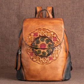 Vintage Large Storage Handmade Leather Backpack for Women 8098